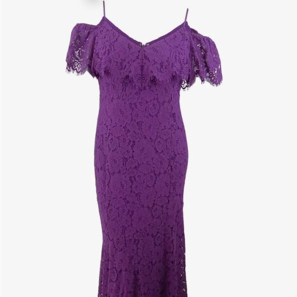 Lauren by Ralph Lauren Women's Lace Cold-Shoulder Gown (10, Purple Peony)